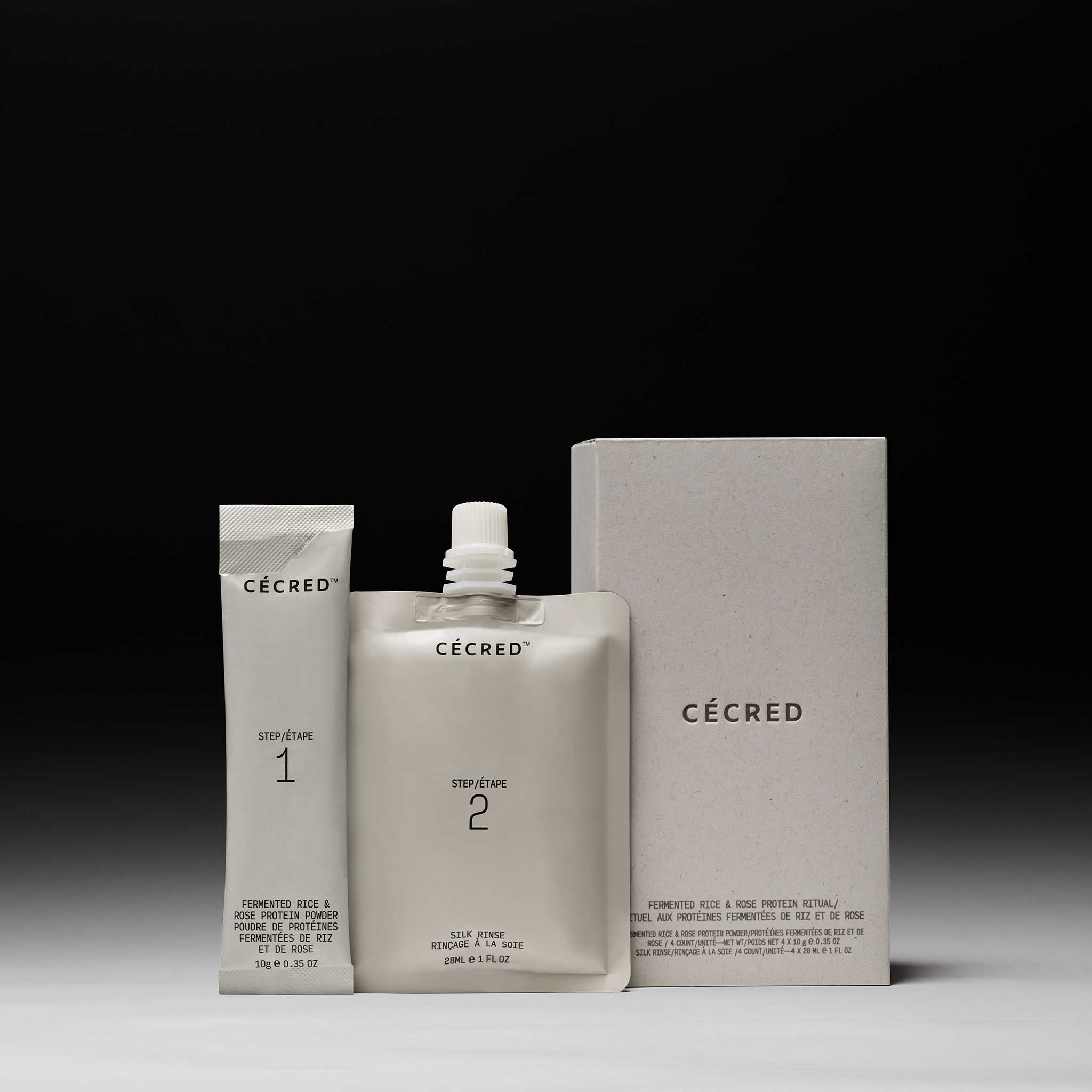 Cécred 2-step Fermented Rice & Rose Protein Ritual with product box.