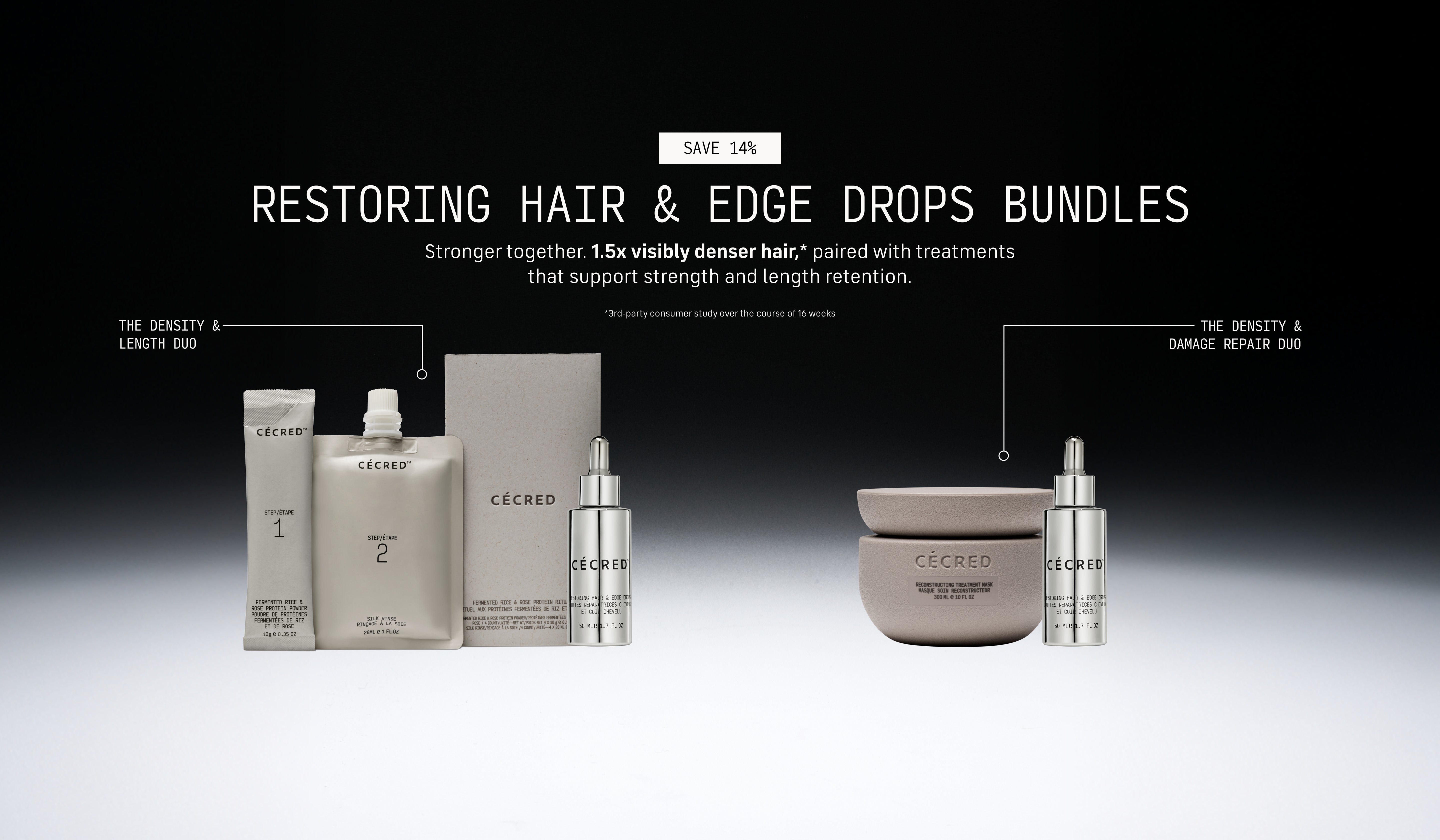  Restoring Hair & Edge Drops Bundles, stronger together with 1.5x visibly denser hair,* paired with treatments that support strength and length retention