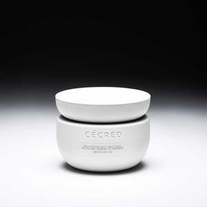 Cécred Moisturizing Deep Conditioner 300ml sculpted jar displayed against a gradient black-to-white background
